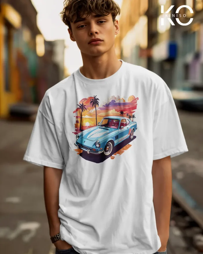 Car Graphic T Shirts for guys with Car with Beautiful Scenery Design Printed - Image 2